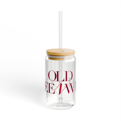41 Tilt Old Greenwich Glass Can with Straw and Lid, 16oz
