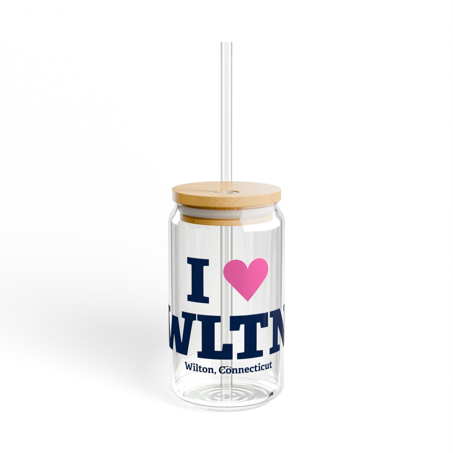 I Heart WLTN Glass Can with Straw and Lid, 16oz