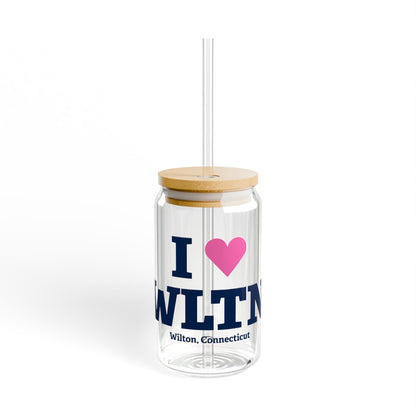 I Heart WLTN Glass Can with Straw and Lid, 16oz