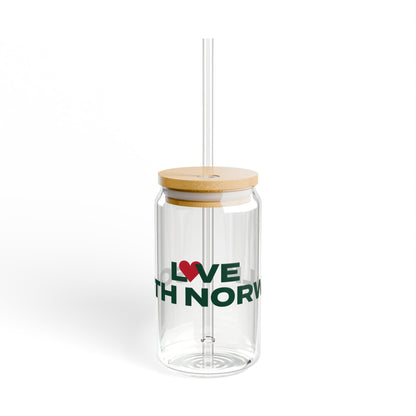 Love South Norwalk Glass Can with Straw and Lid, 16oz