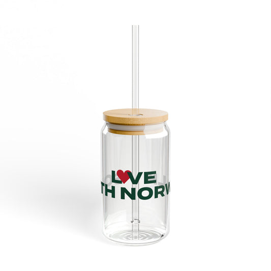 Love South Norwalk Glass Can with Straw and Lid, 16oz