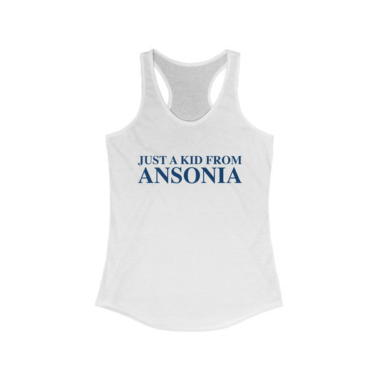 Just a kid from Ansonia Women's Ideal Racerback Tank Top