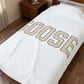 Goose Zip Code Cream & Purple Velveteen Plush Blanket