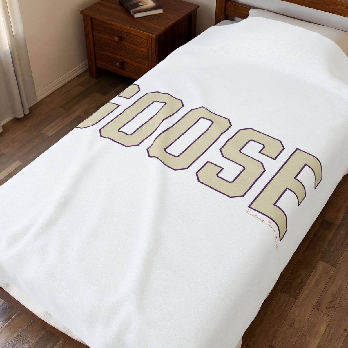 Goose Zip Code Cream & Purple Velveteen Plush Blanket