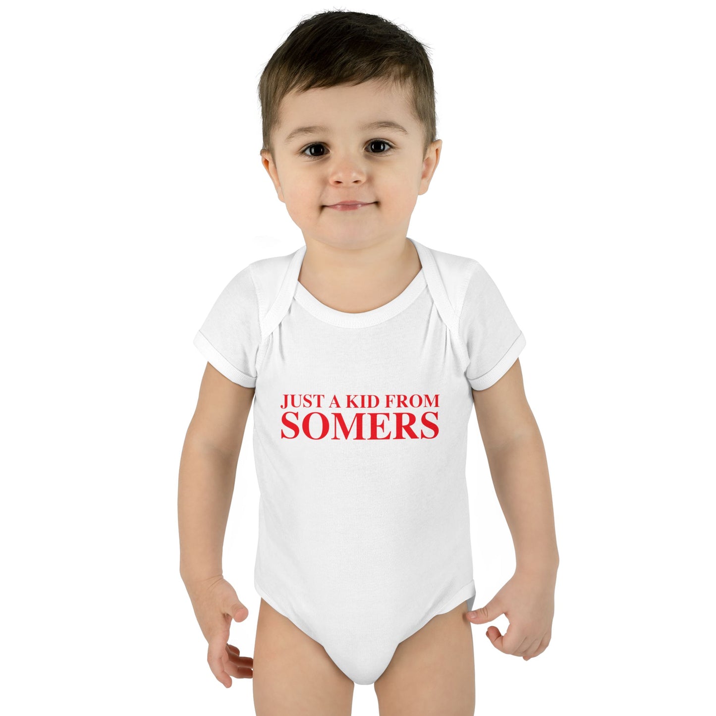 Just a kid from Somers Infant Baby Rib Bodysuit