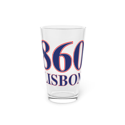 860 Lisbon Red, White & Blue Pint Glass, 16oz