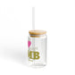 I Heart TRMB Glass Can with Straw and Lid, 16oz
