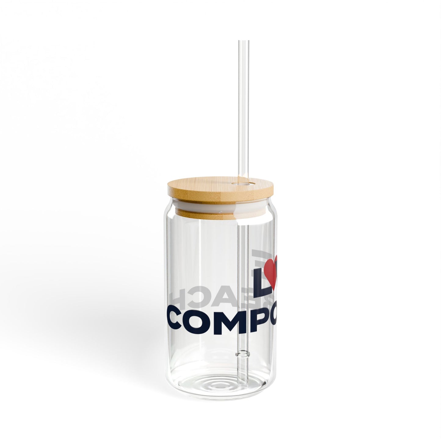 Love Compo Beach Glass Can with Straw and Lid, 16oz