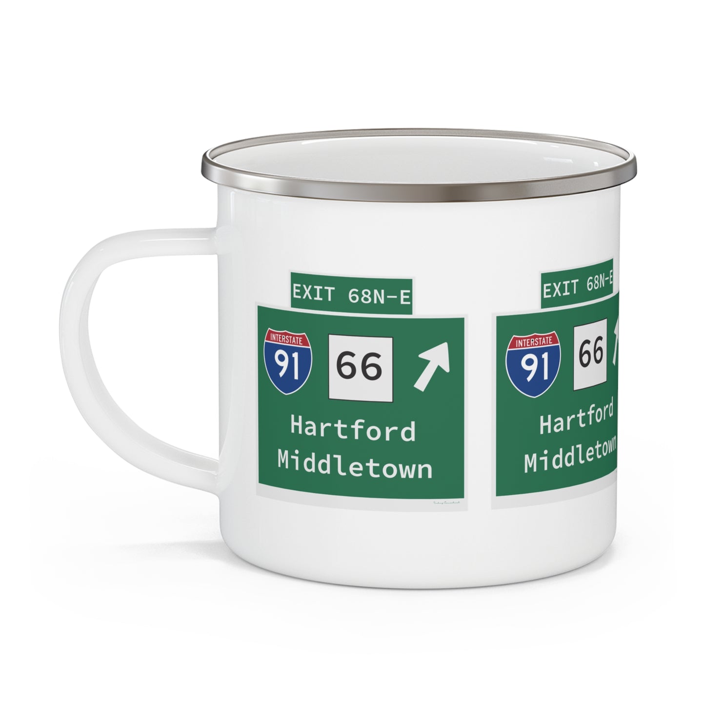 Vintage WCP Exit 68-NE Sign Enamel Camping Mug