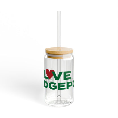 Love Bridgeport Glass Can with Straw and Lid, 16oz