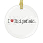 I Heart Ridgefield. Glass Ornaments