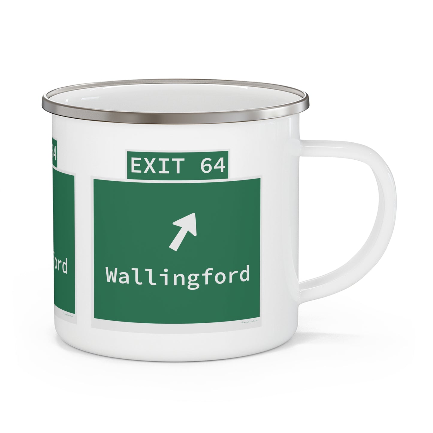 Vintage WCP Exit 64 Sign Enamel Camping Mug