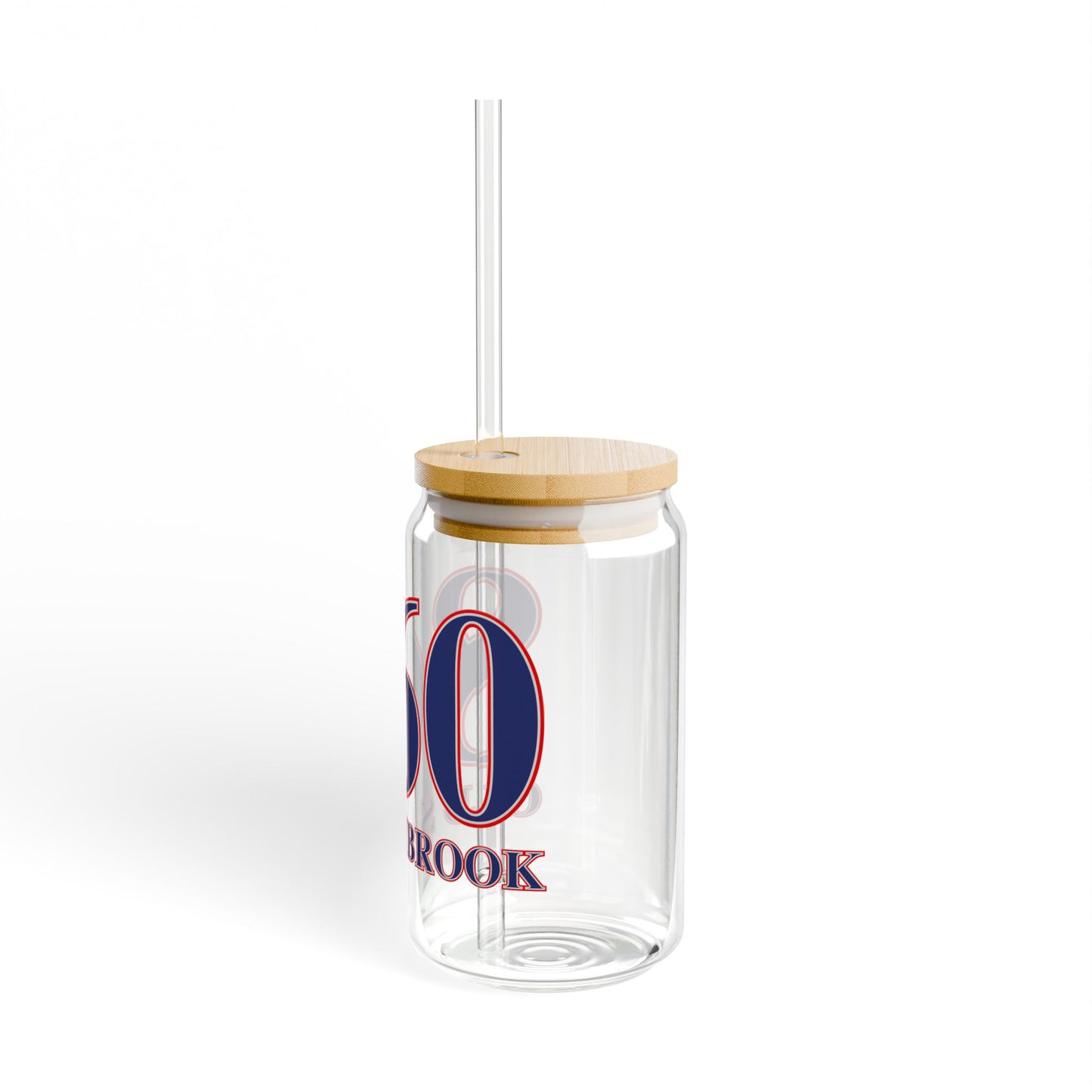 860 Old Saybrook Red, White & Blue Glass Can with Straw and Lid, 16oz