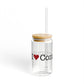 I Heart Connecticut. Glass Can with Straw and Lid, 16oz