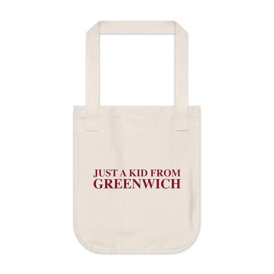 Just a kid from Greenwich Organic Canvas Tote Bag