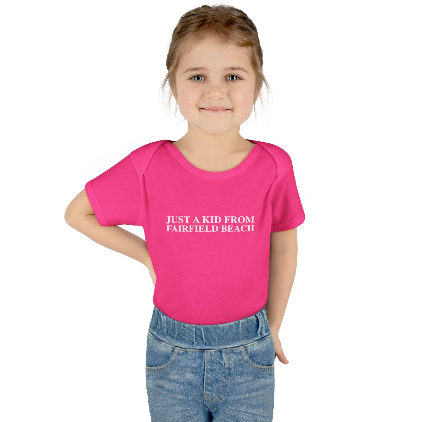 Just a kid from Fairfield Beach Infant Baby Rib Bodysuit