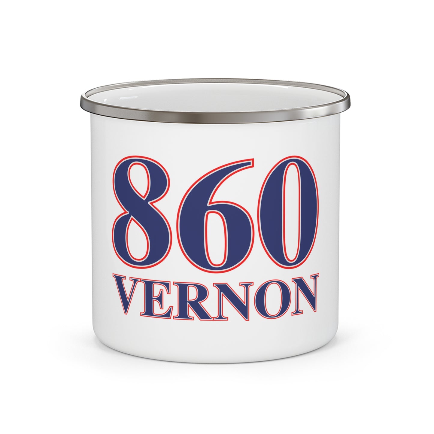 860 Vernon Red, White & Blue Enamel Camping Mug