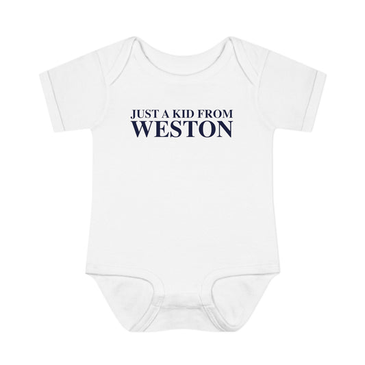 Just a kid from Weston Infant Baby Rib Bodysuit