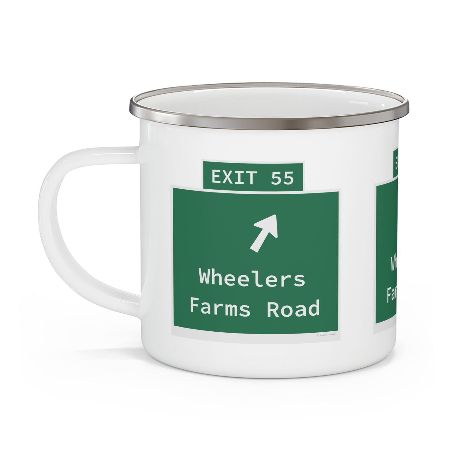 Vintage WCP Exit 55 Sign Enamel Camping Mug