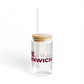 Love Old Greenwich Glass Can with Straw and Lid, 16oz