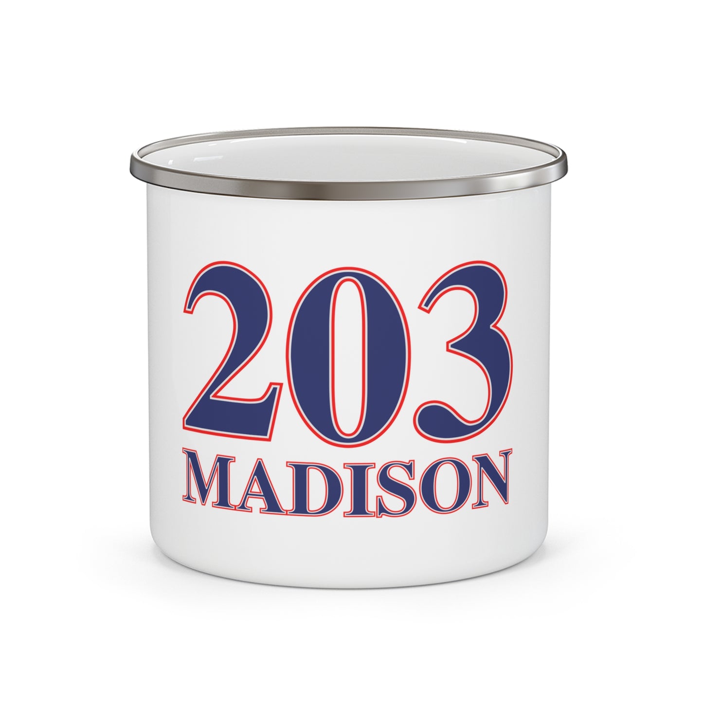 203 Madison Red White & Blue Enamel Camping Mug