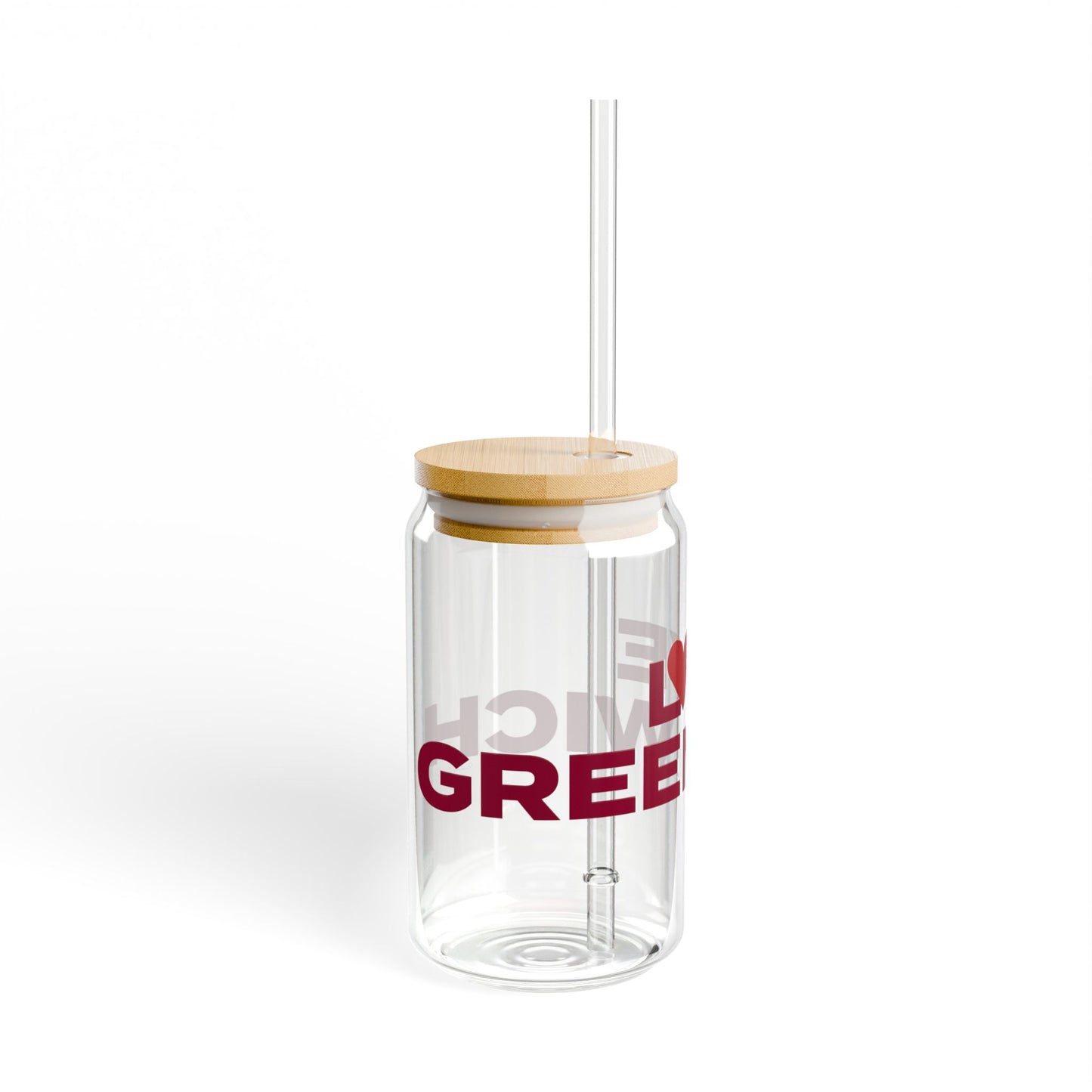 Love Greenwich Glass Can with Straw and Lid, 16oz
