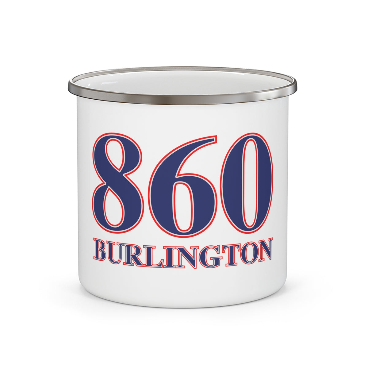 860 Burlington Red, White & Blue Enamel Camping Mug
