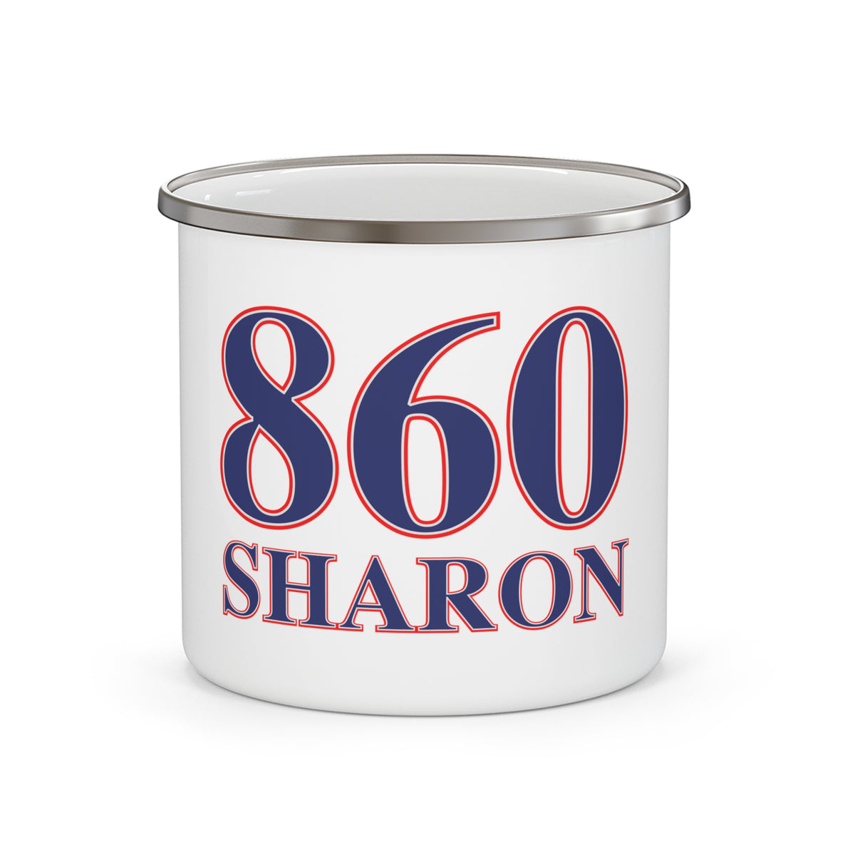 Sharon Red, White & Blue Enamel Camping Mug