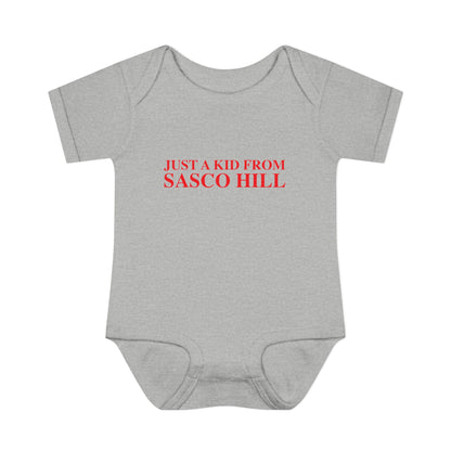 Just a kid from Sasco Hill Infant Baby Rib Bodysuit