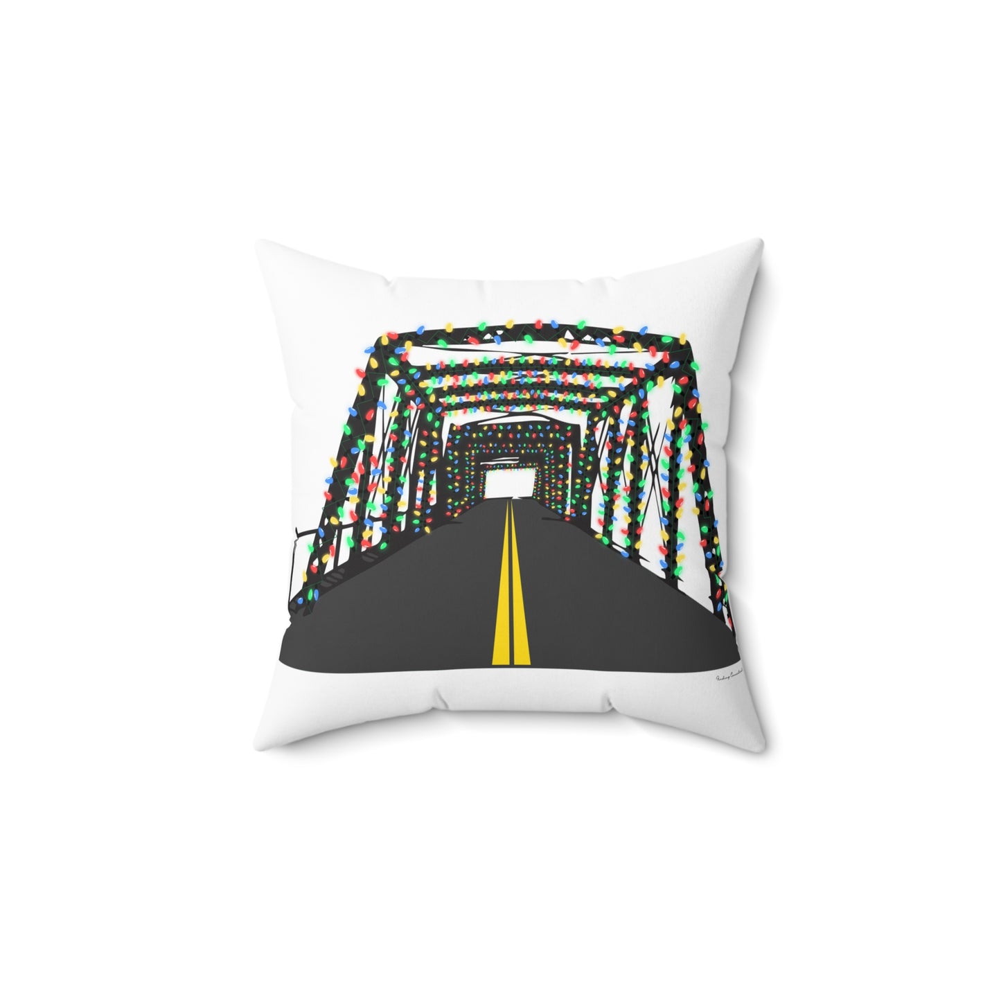 Saugatuck Bridge Lights Spun Polyester Square Pillow