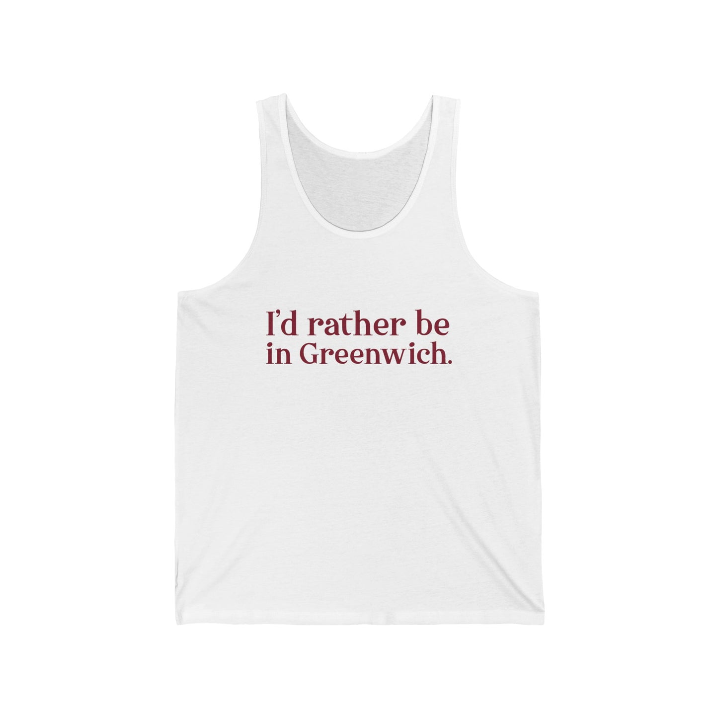 I’d rather be in Greenwich Unisex Jersey Tank Top