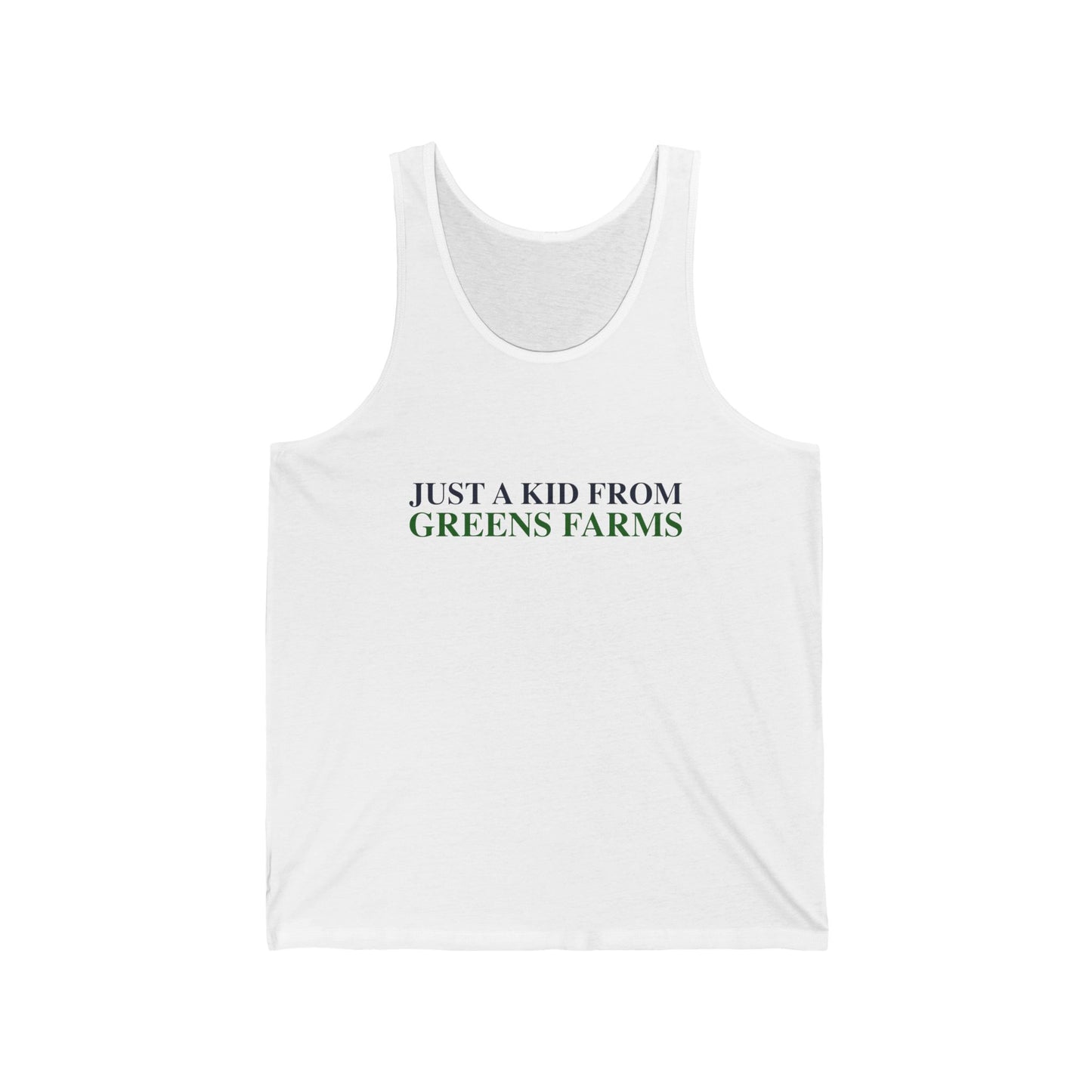Just a kid from Greens Farms Unisex Jersey Tank Top