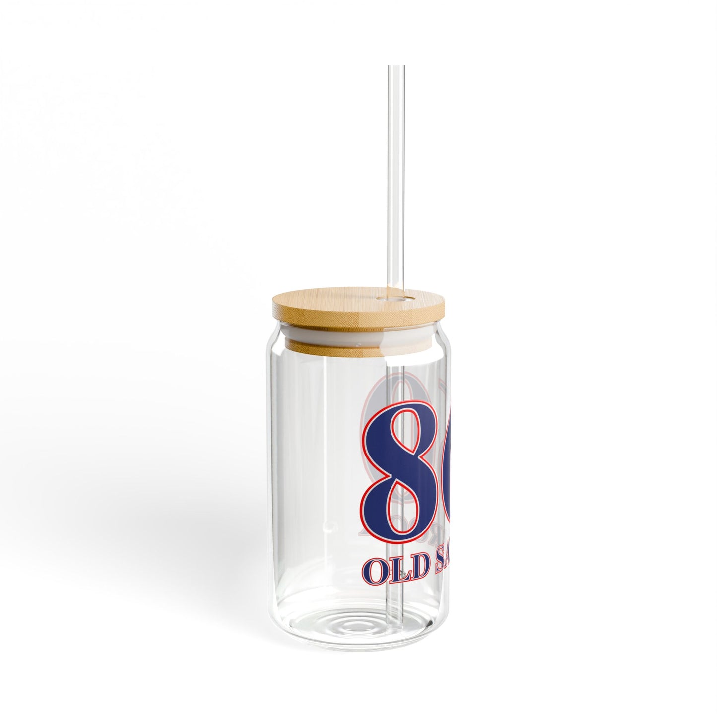 860 Old Saybrook Red, White & Blue Glass Can with Straw and Lid, 16oz