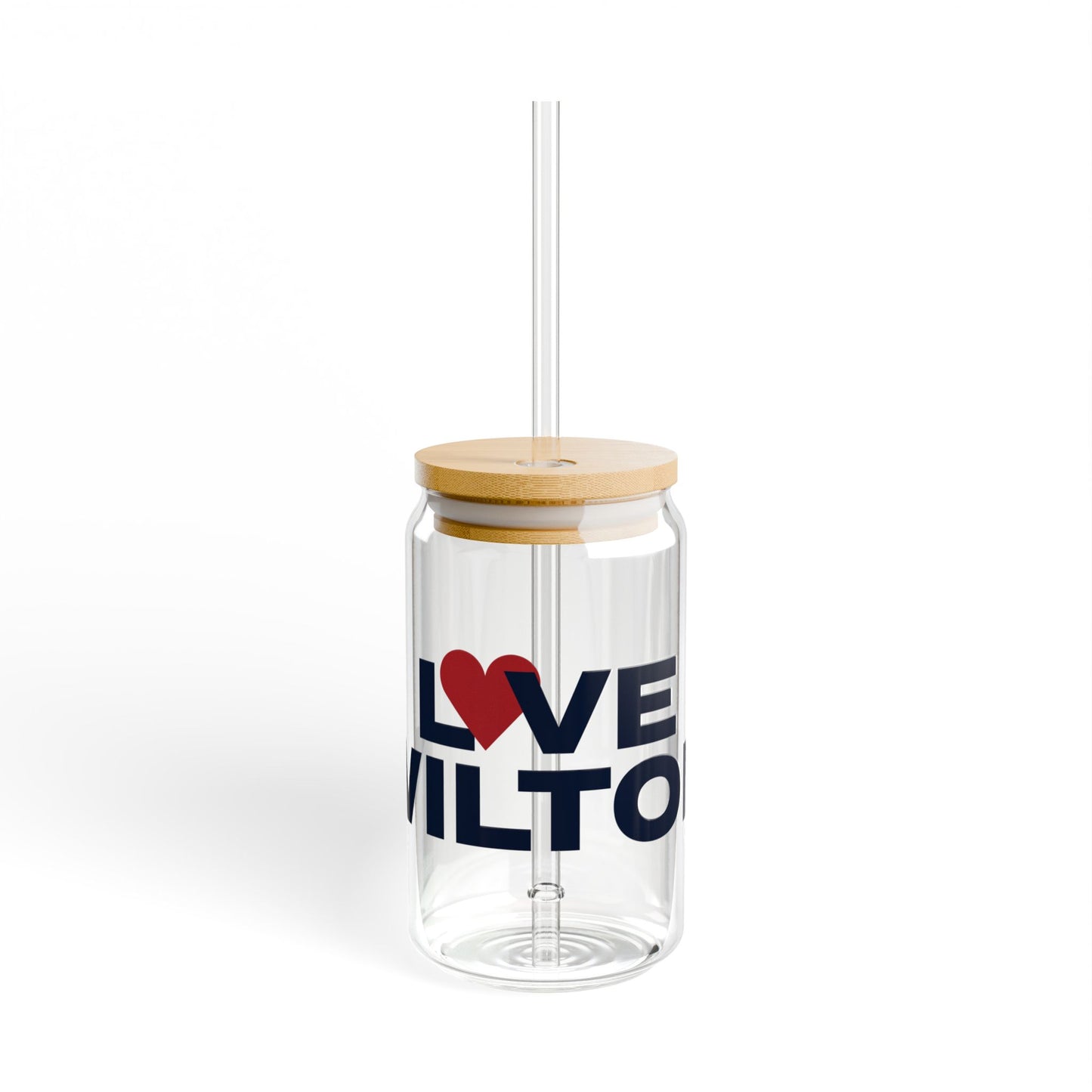 Love Wilton Glass Can with Straw and Lid, 16oz