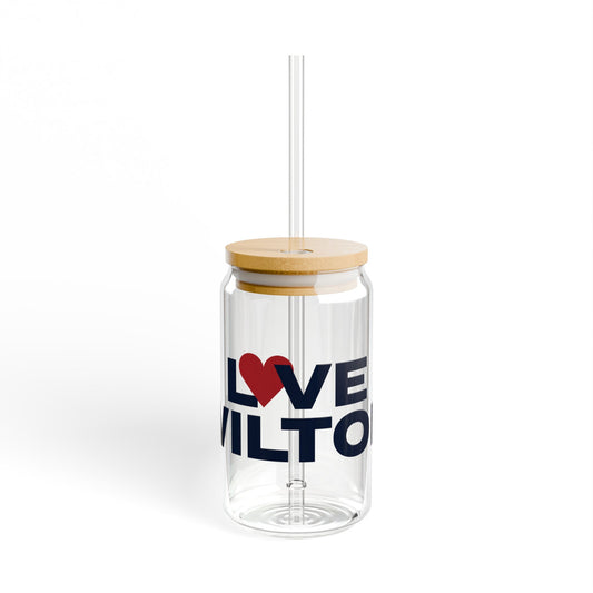 Love Wilton Glass Can with Straw and Lid, 16oz