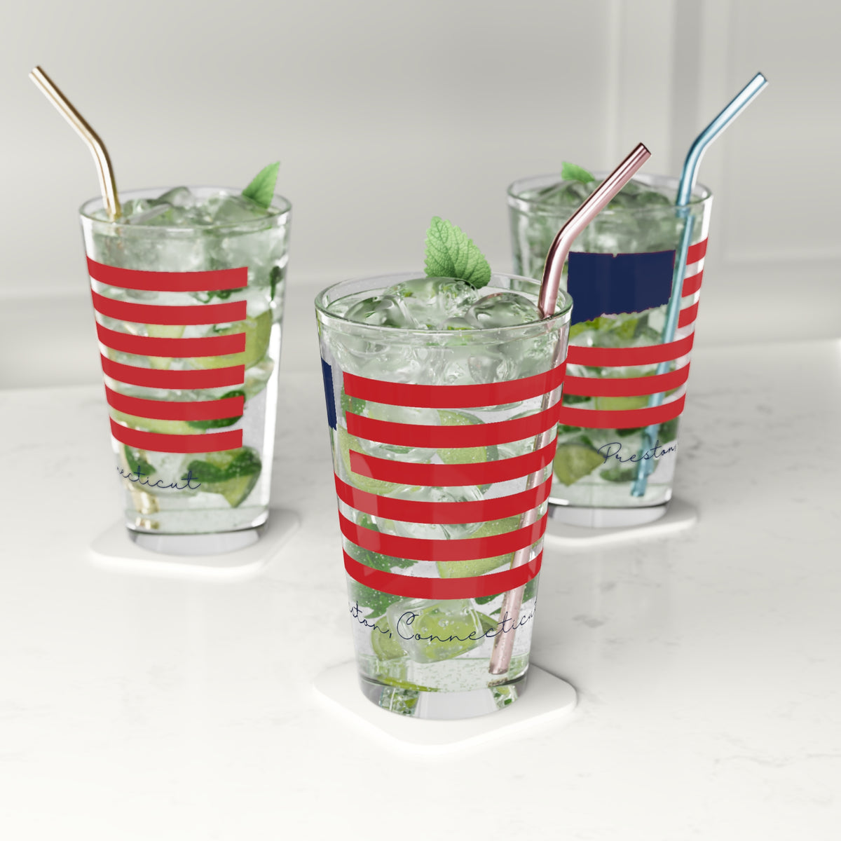 Preston Connecticut Flag Pint Glass, 16oz