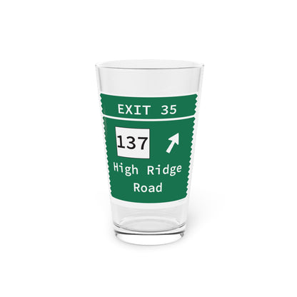 Vintage Merritt Parkway Exit 35 Sign Pint Glass, 16oz