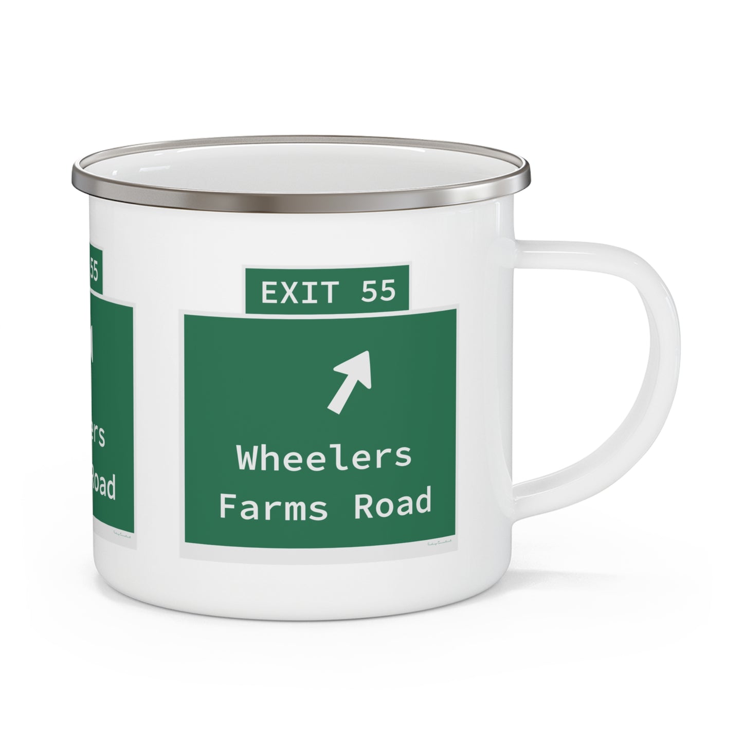Vintage WCP Exit 55 Sign Enamel Camping Mug