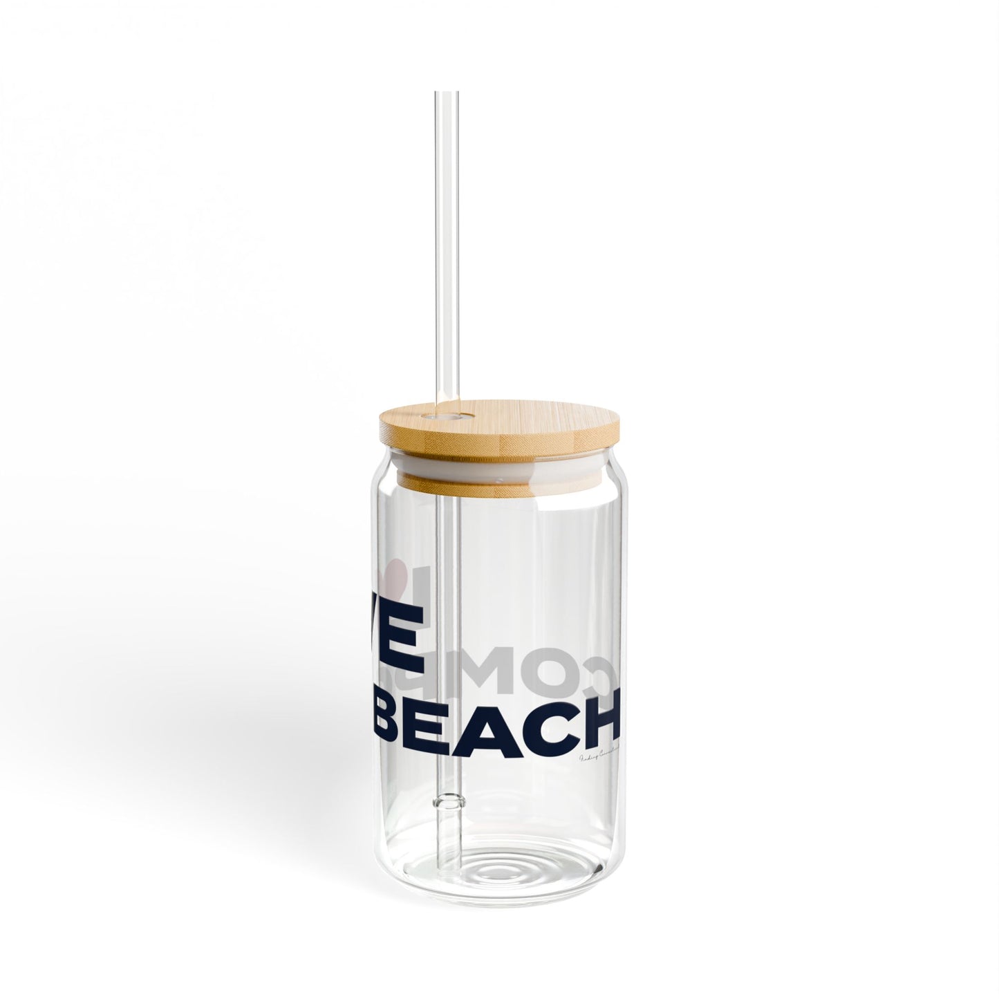 Love Compo Beach Glass Can with Straw and Lid, 16oz