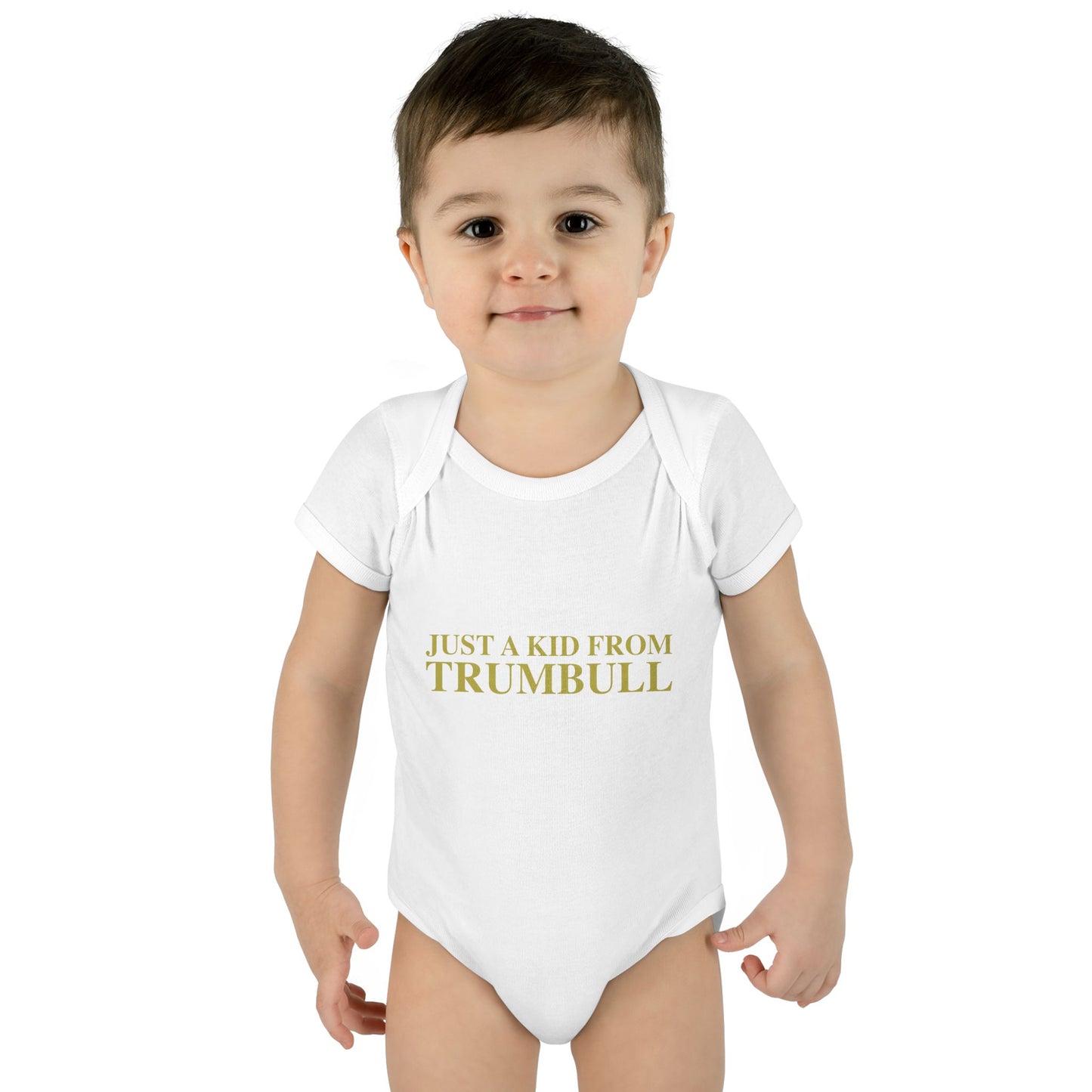 Just a kid from Trumbull  Infant Baby Rib Bodysuit