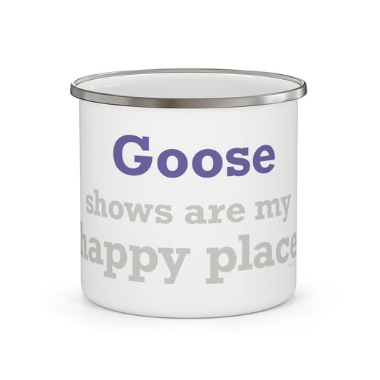 Goose Shows Are My Happy Place - Gray & Purple Enamel Camping Mug