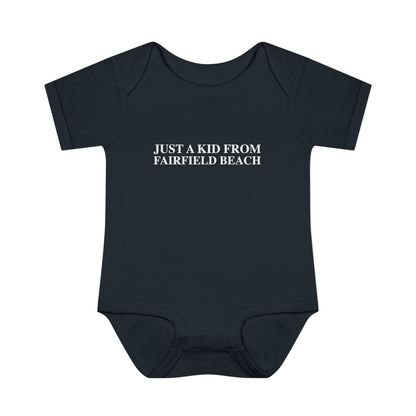 Just a kid from Fairfield Beach Infant Baby Rib Bodysuit