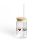I Heart New Canaan. Glass Can with Straw and Lid, 16oz