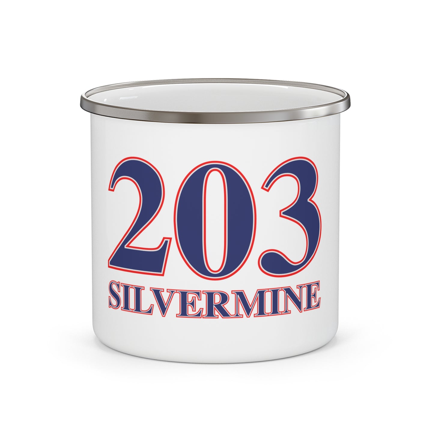 203 Silvermine Red, White & Blue Enamel Camping Mug