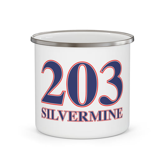 203 Silvermine Red, White & Blue Enamel Camping Mug