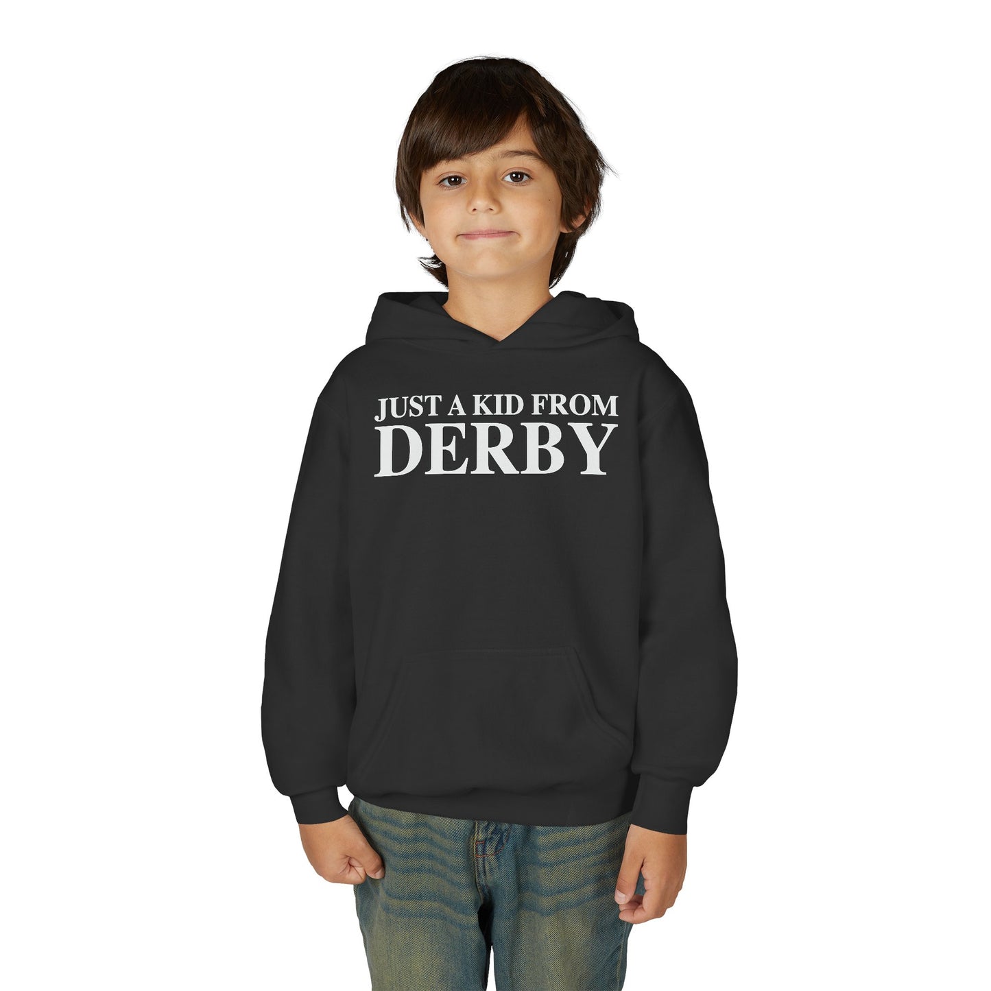Just a kid from Derby Youth Heavy Blend Hooded Sweatshirt