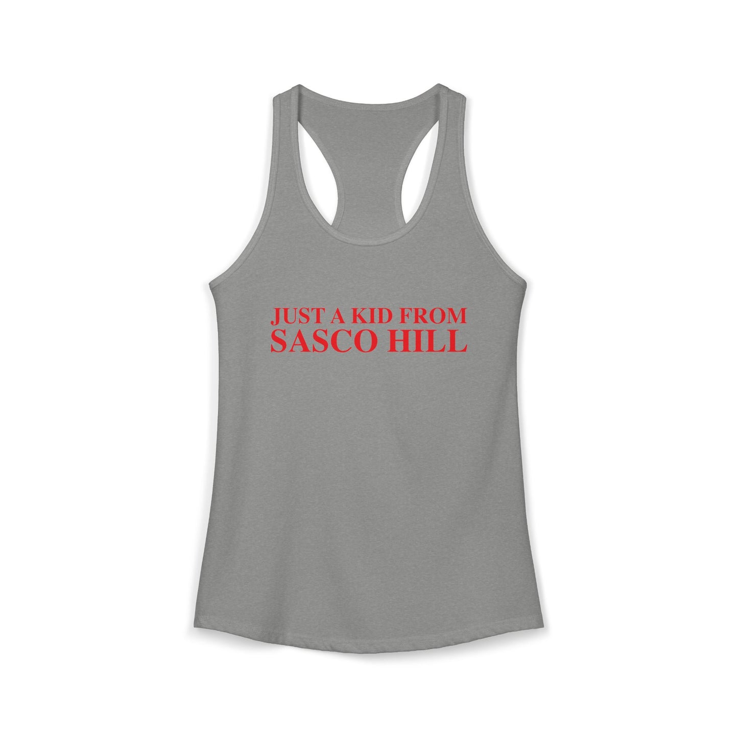 Just a kid from Sasco Hill Women's Ideal Racerback Tank Top