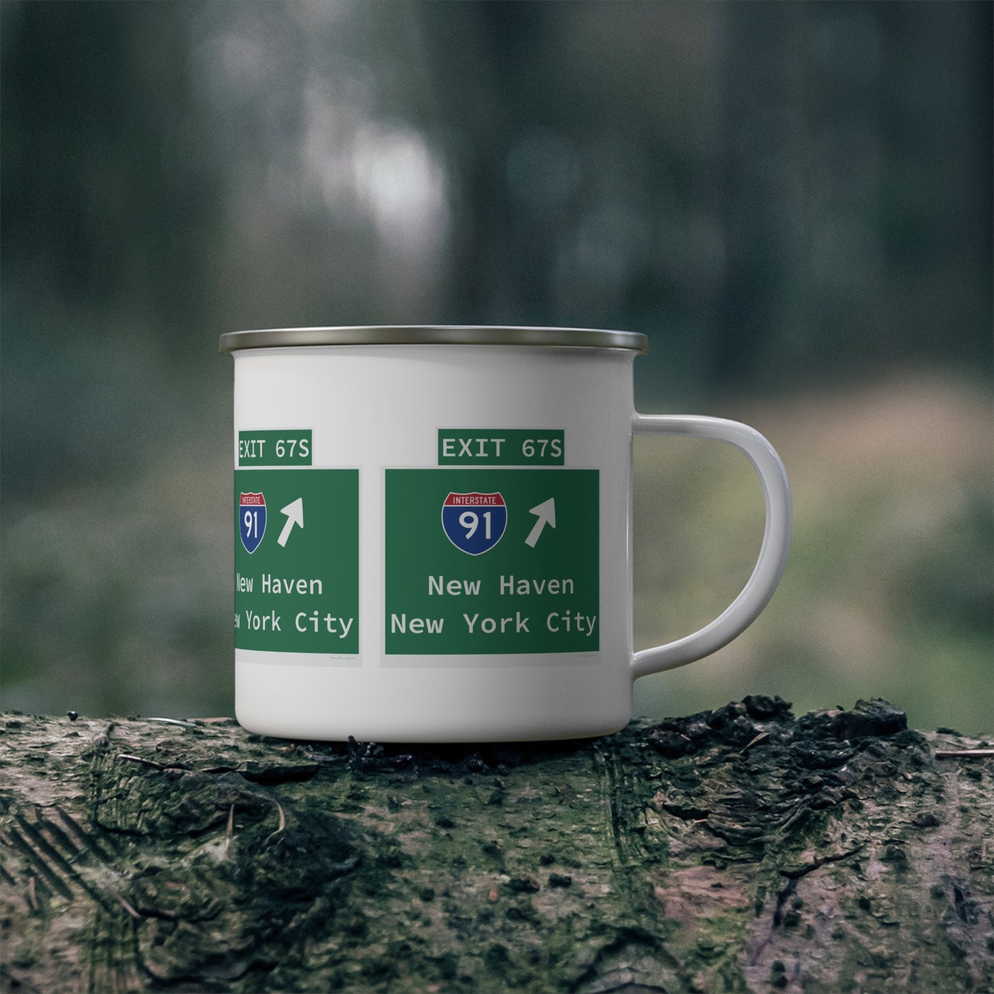 Vintage WCP Exit 67S Sign Enamel Camping Mug