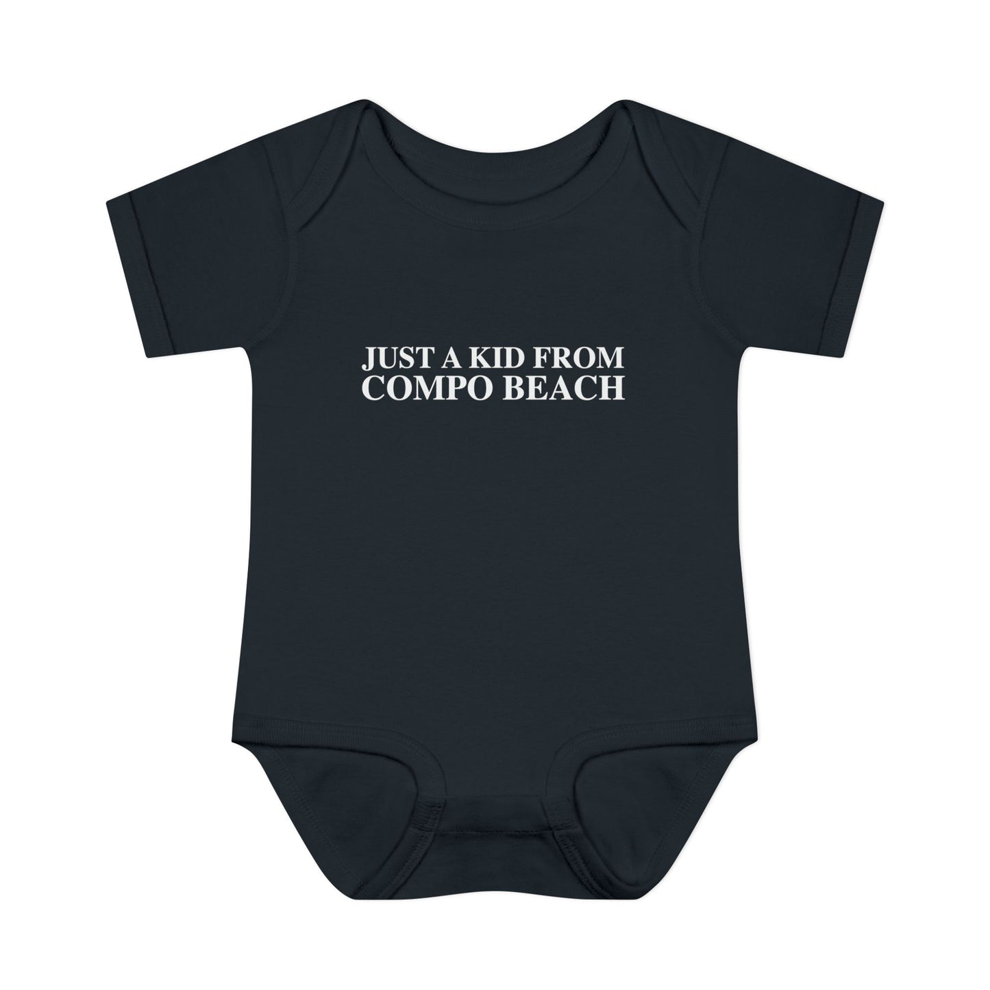 Just a kid from Compo Beach Infant Baby Rib Bodysuit