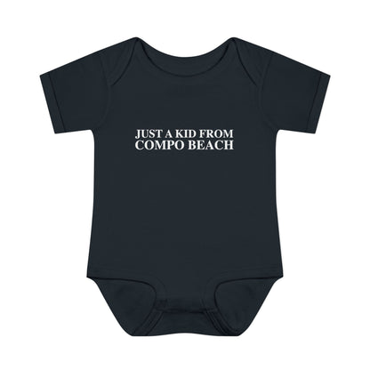 Just a kid from Compo Beach Infant Baby Rib Bodysuit